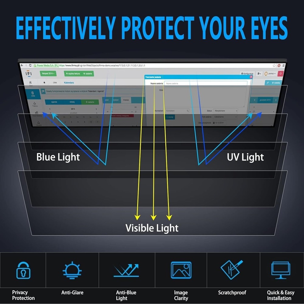 Computer Privacy Screen 22 Inch 16:10 Widescreen Monitor Anti-Glare Anti-Scratch - Picture 8 of 11